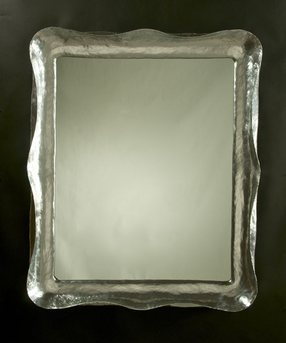 Wall Mirror with Wide White Matte Resin Undulating Wave Frame