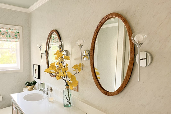 Wall Mirror Woven Rattan Frame Oval Coastal Bohemian Style