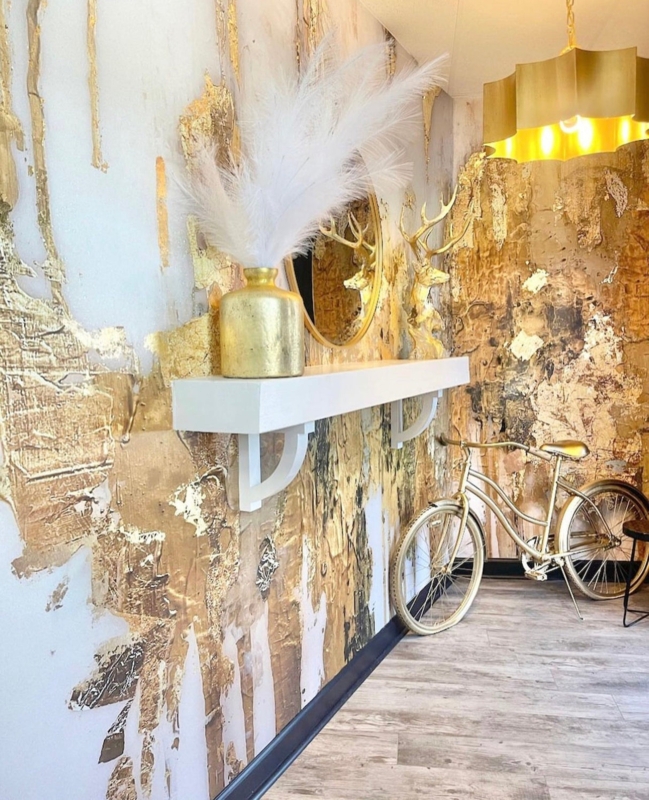 Wall Mural: Oversized Abstract Peel and Stick with Gold Metallic Accents
