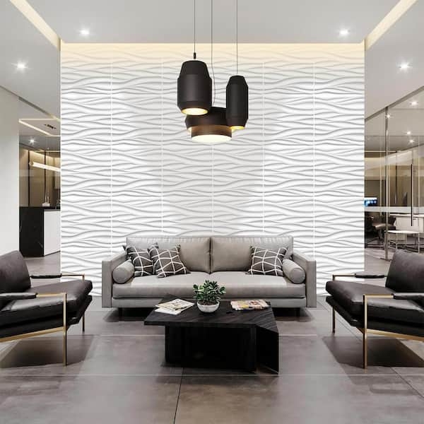 Wall Paneling: Matte White Undulating Wavy 3D Texture, Sculptural Decor