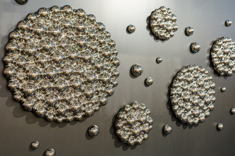 Wall Sculpture featuring Mirrored Bubbles and Clustered Polished Orbs