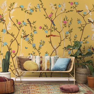 Wallpaper Mustard Yellow Cloud Pattern Scandinavian Nursery Decor