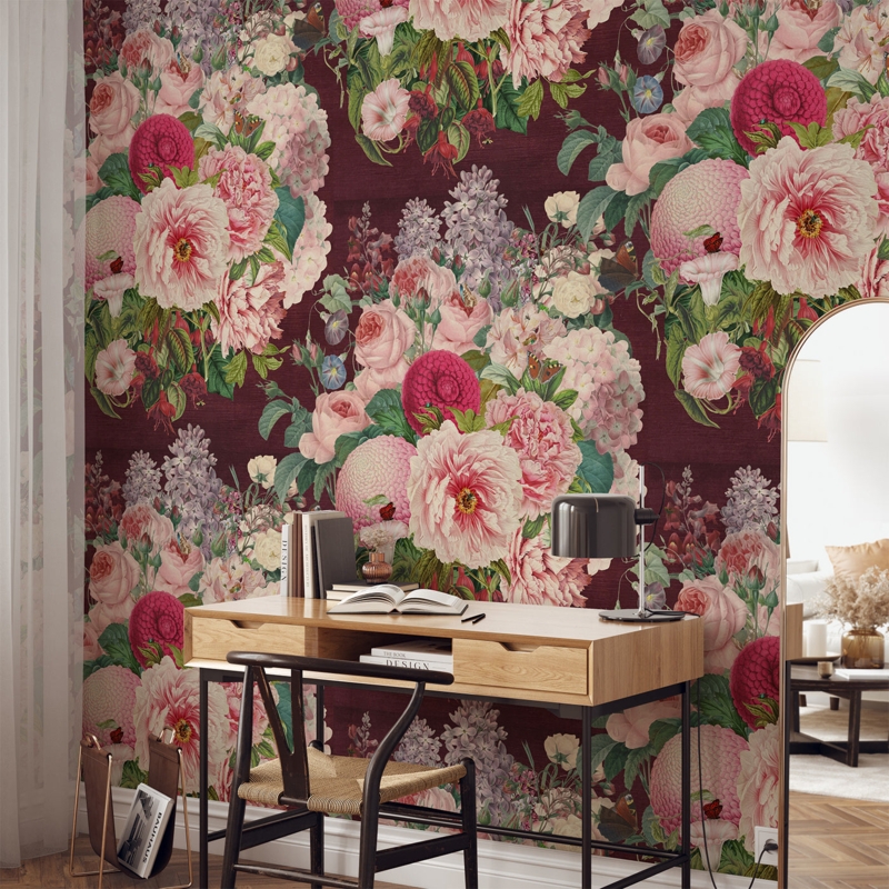 Wallpaper Oversized Peonies Painterly Floral Mural Navy Blue Decor