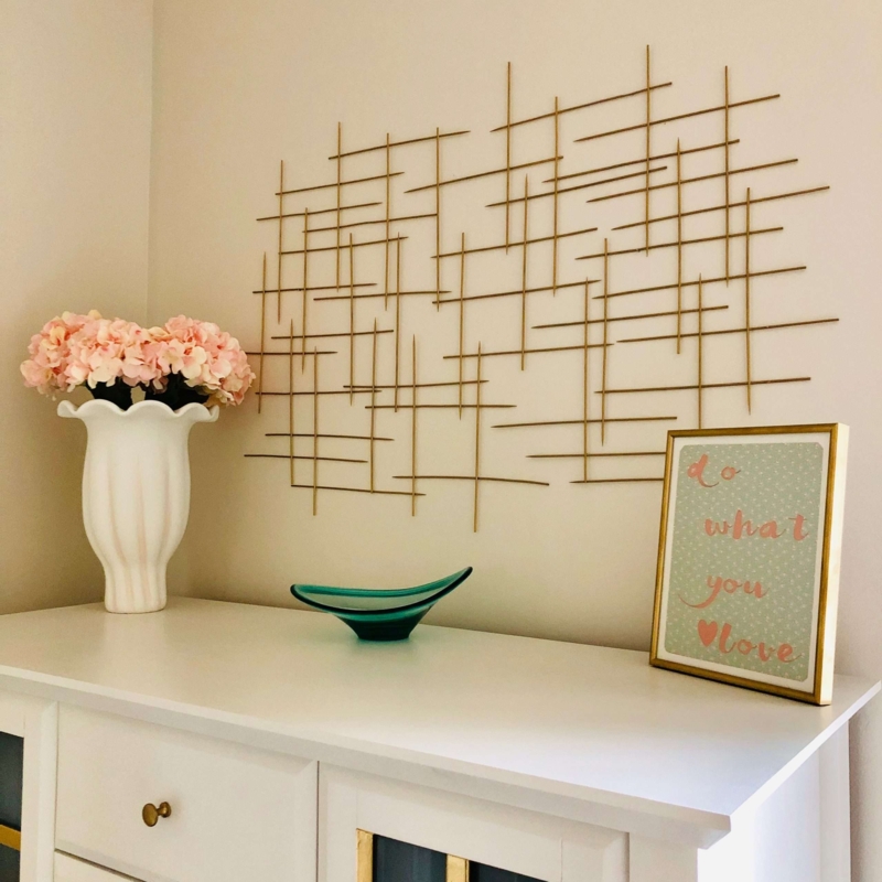 Walnut Console Table with Gold Geometric Stencil Pattern