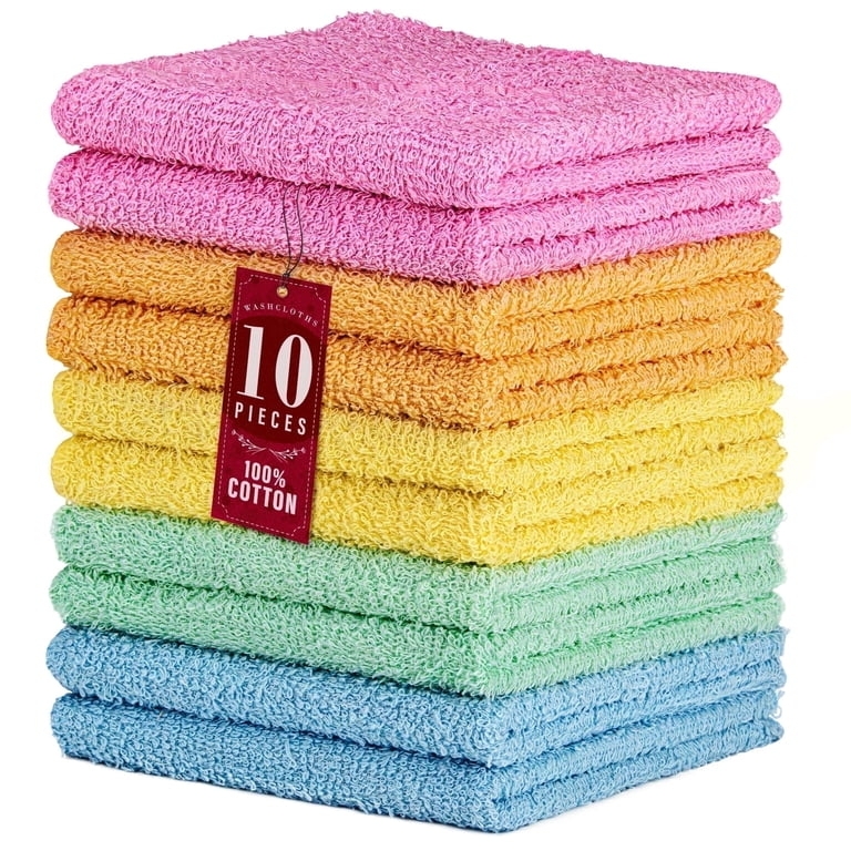 Washcloth Ten Piece Set Pastel Color Assortment Soft Pastel Guest Towels