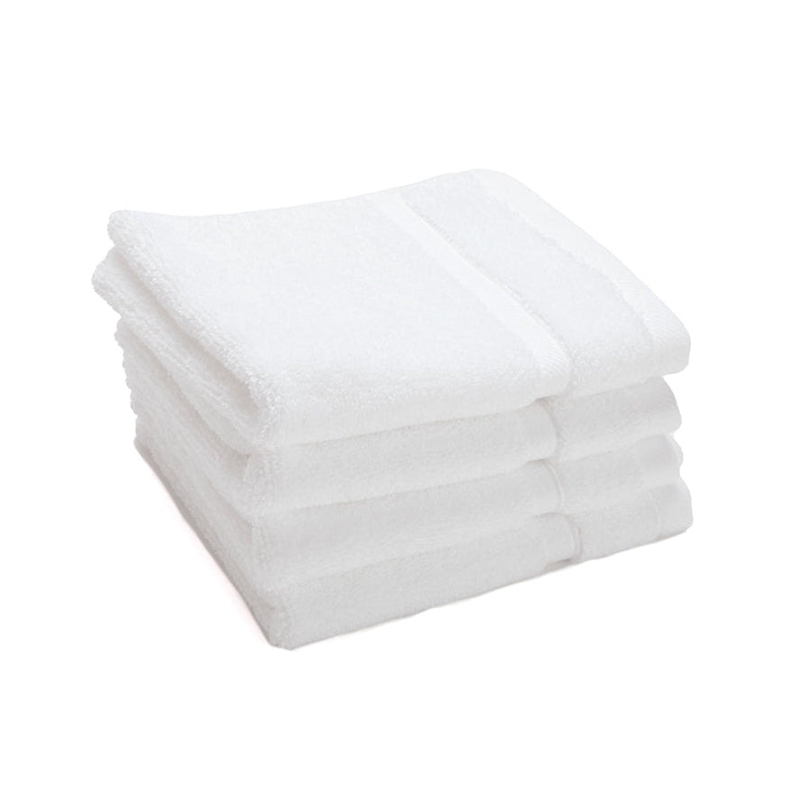 Washcloth White with Navy Border, Contrasting Piping Hotel Style