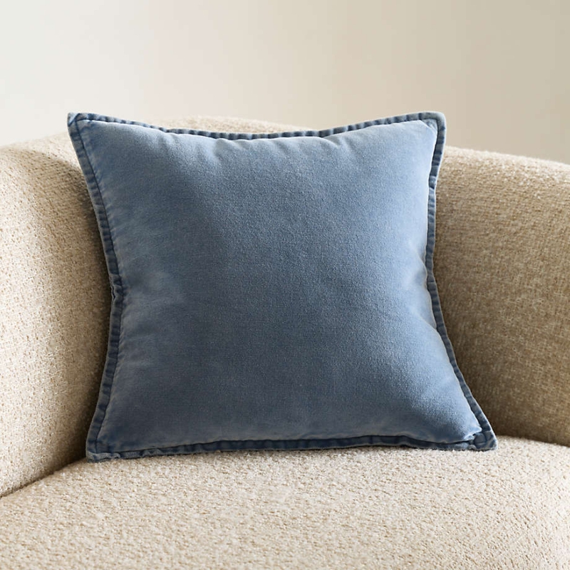 Washed Velvet Throw Pillow in Deep Sea Blue Hue