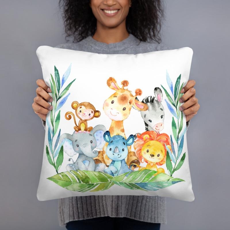Watercolor Safari Animal Print Nursery Throw Pillow