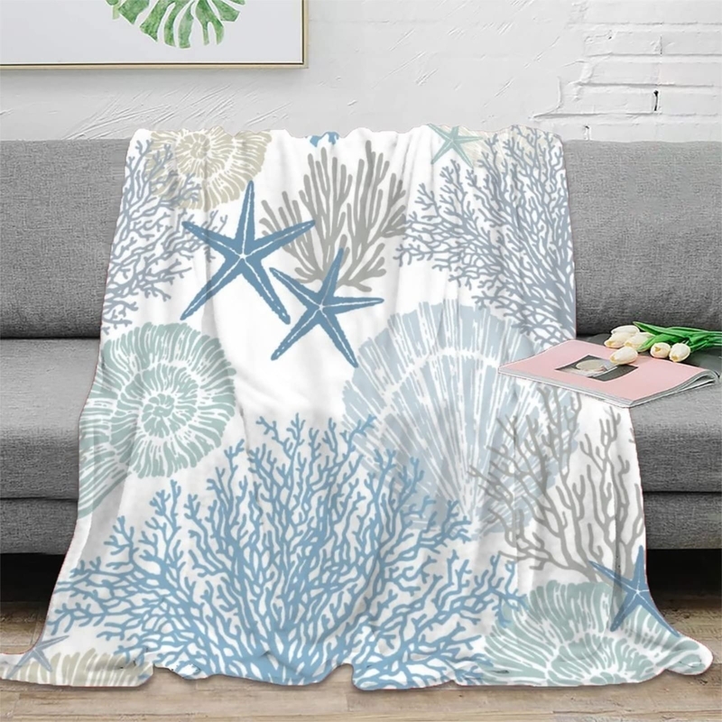 Watercolor Starfish Throw Blanket, Coastal Living Room Decor