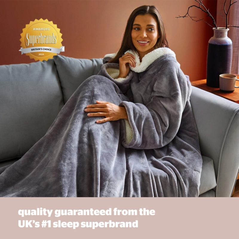 Wearable Blanket Electric Throw With Sleeves Grey Fleece Heat