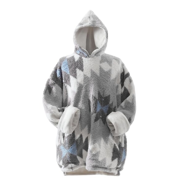 Wearable Blanket Hoodie Gray Sherpa Lined Kangaroo Pocket Plush