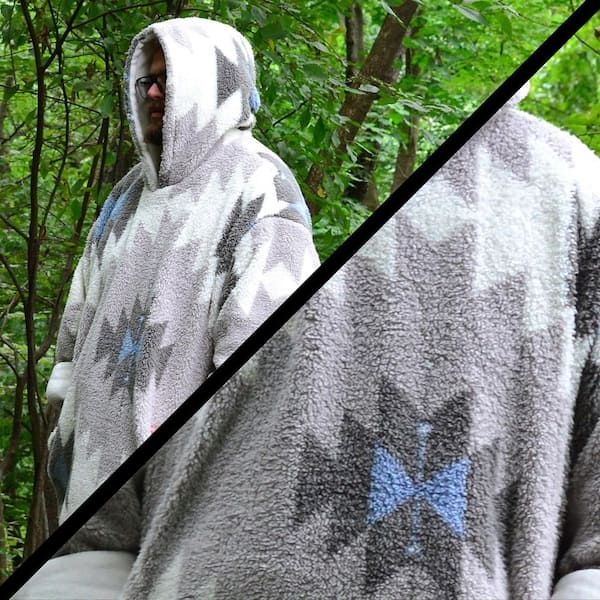Wearable Blanket Hoodie Grey Plush Concept Integrated Pocket