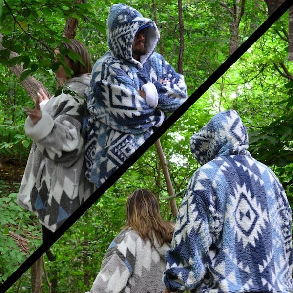 Wearable Blanket Hoodie Plush Fleece Texture Oversized Gray