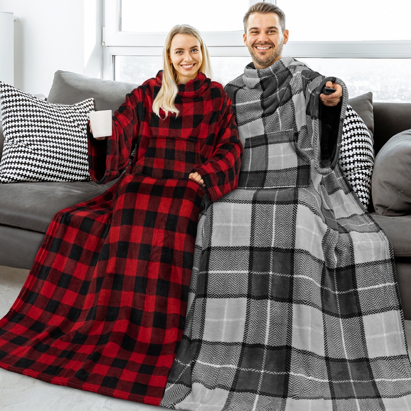 Wearable Blanket Navy Sleeved Design Extra Long Warm Lounging