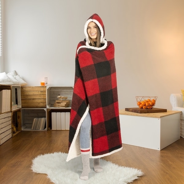 Wearable Blanket Red Check Buffalo Plaid Sherpa Lined
