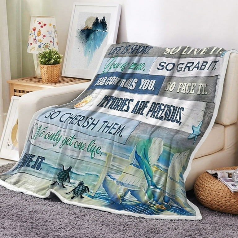 Weathered Wood Pattern Throw Blanket, Teal Starfish Fleece