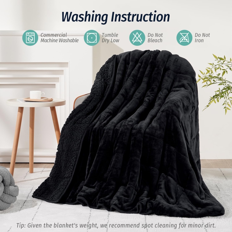 Weighted Blanket with Sherpa Fleece & Square Quilting in Black