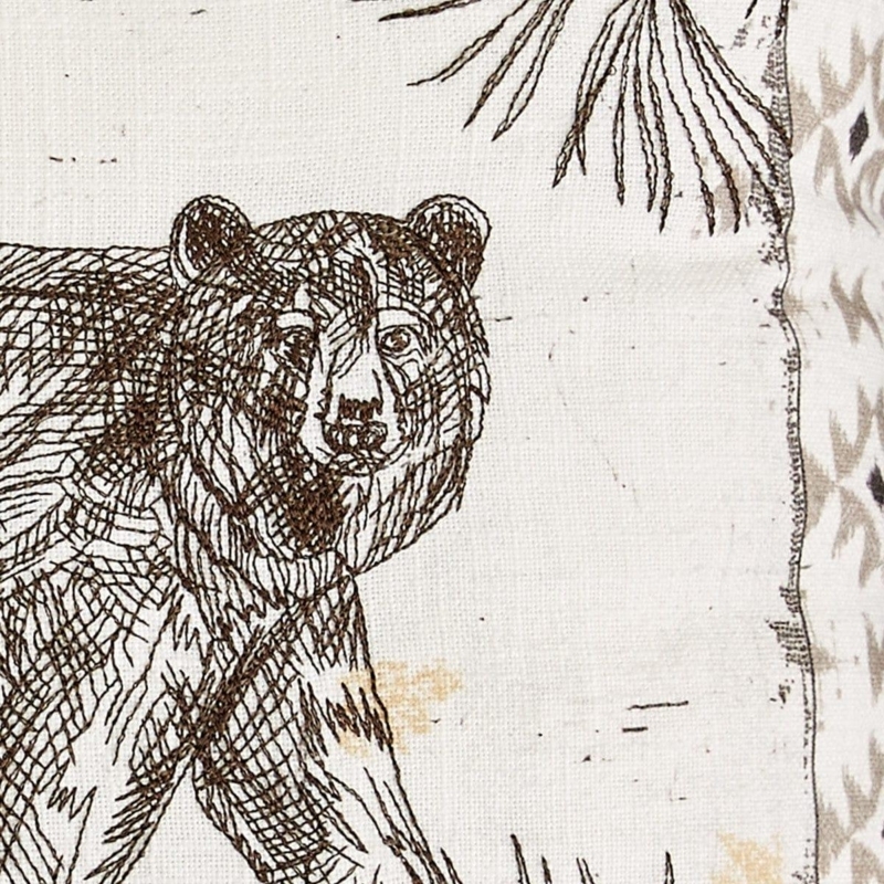 Western Embroidered Animal Pillow with Bear and Leather-Like Piping