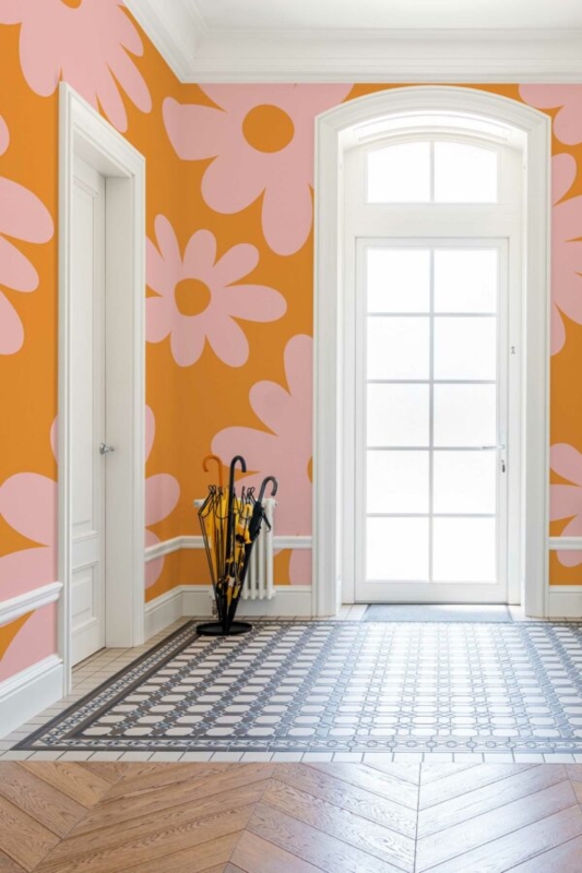 Whimsical Orange Blossom Wall Mural Botanical Print Nursery