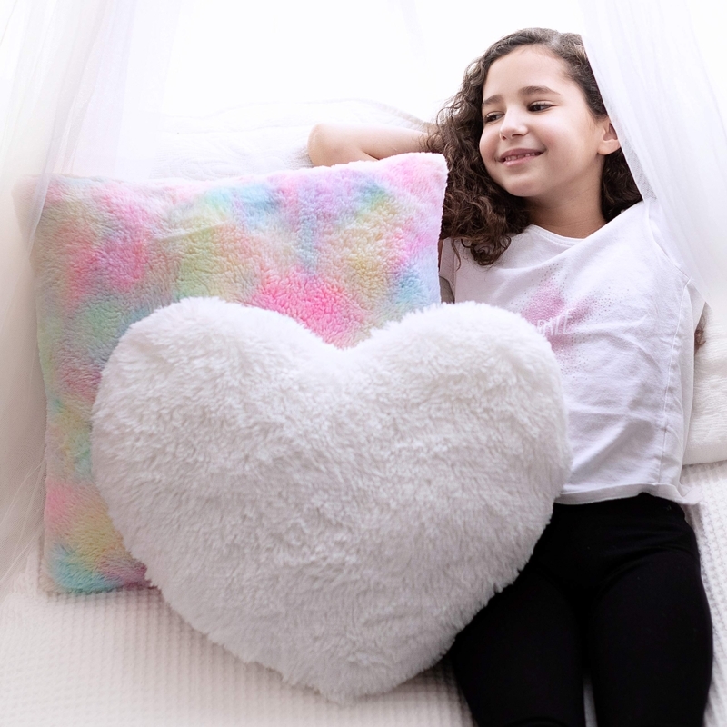 Whimsical Shaggy Heart and Plush Rainbow Pillow Set