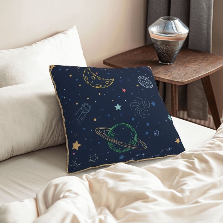 Whimsical Throw Pillow featuring Painterly Planet Illustrations.