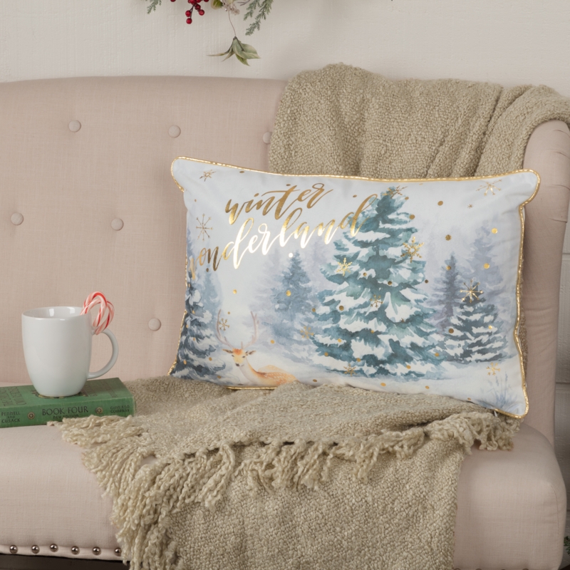 Whimsical Throw Pillow: Twisted Cord Piping, Illustrative Scenic Print.