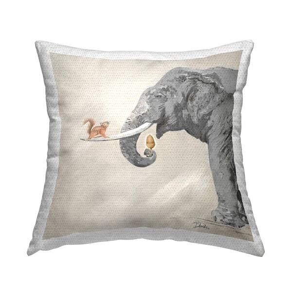 Whimsical Wildlife Throw Pillow Elephant and Squirrel Graphic