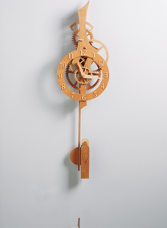 Whimsical Wooden Wall Clock Pendulum Exposed Gears Roman Numerals