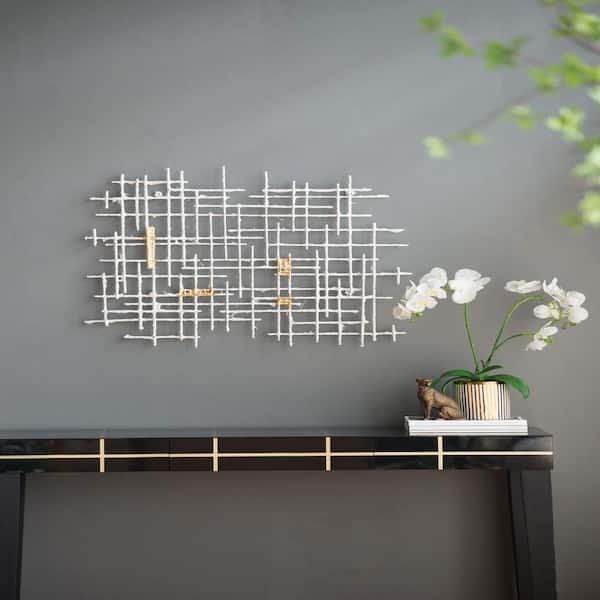 White and Gold Wall Sculpture: 3D Layered Geometric