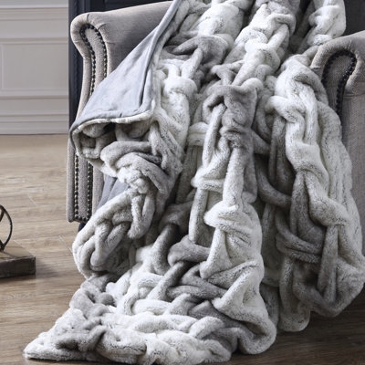 White Braided Faux Fur Throw with Oversized Textured Weave