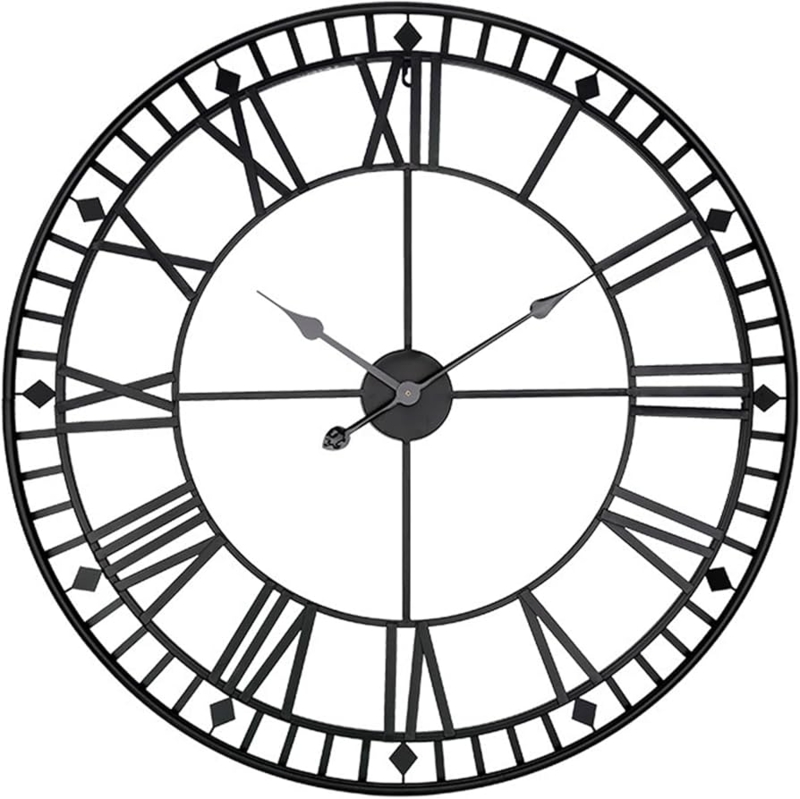 White Brick Wall Clock Placement Oversized Black Metal Roman Open Face