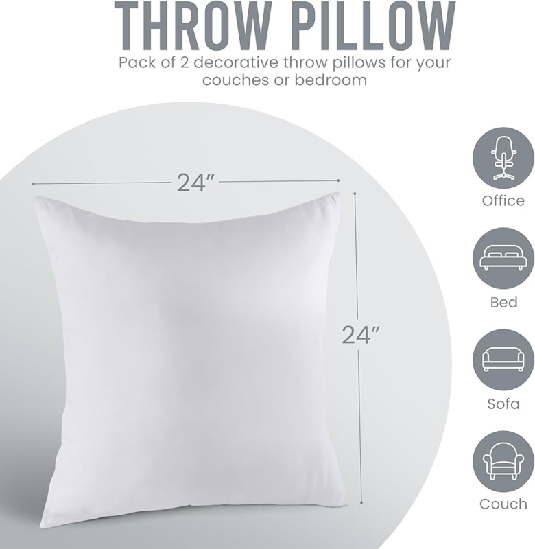 White Square Pillow Insert with Piped Edges.