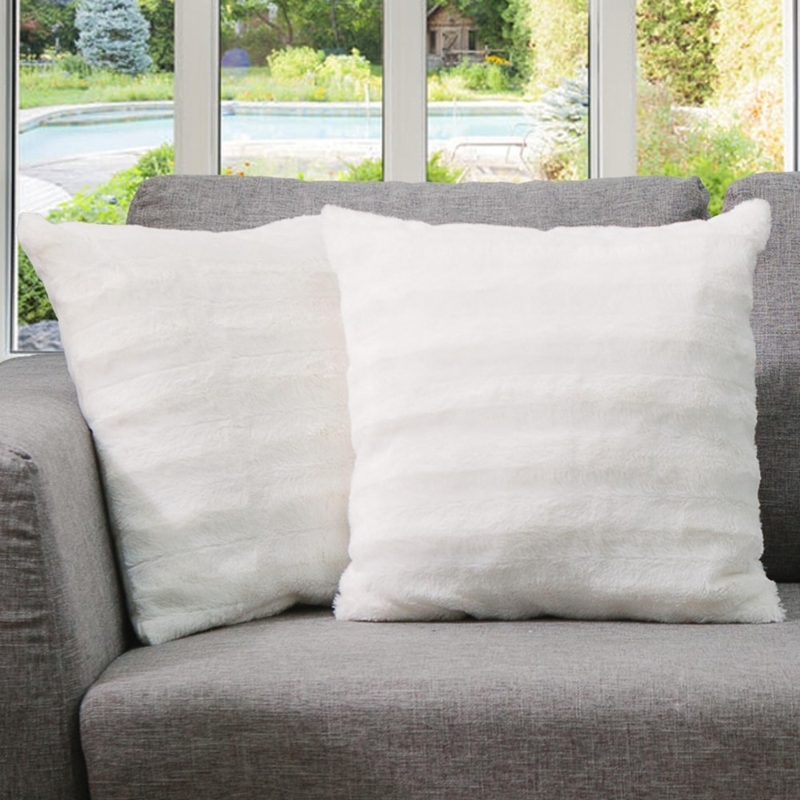 White Throw Pillows with Shaggy Texture and Faux Fur.