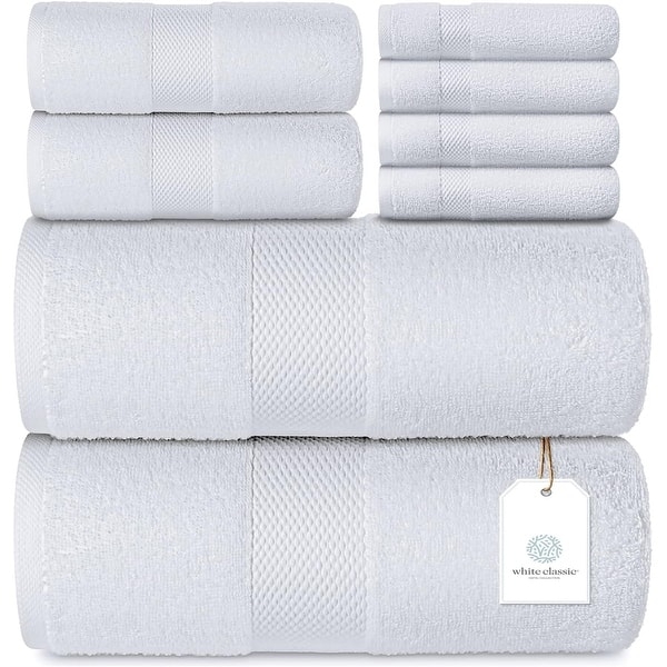 White Towel Set Spa Style Luxury Dobby Border Terry Cloth