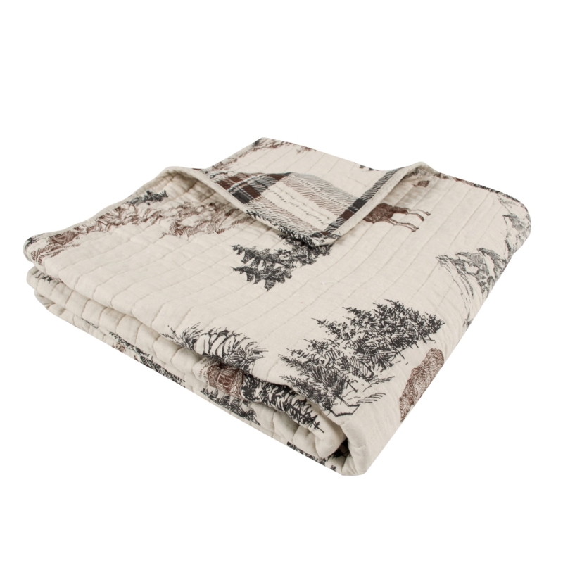 Wildlife Print Quilted Throw Blanket Cotton Lodge Toile