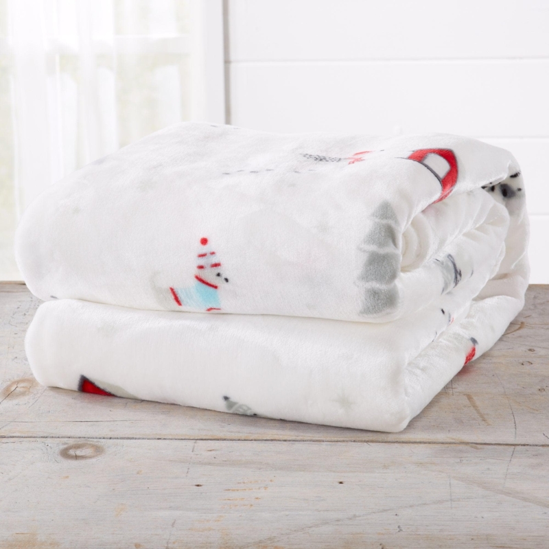 Winter Animal Print Plush Throw Blanket in Grey with Velvet Sheen