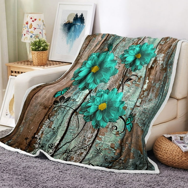 Wood Grain Floral Print Throw Blanket