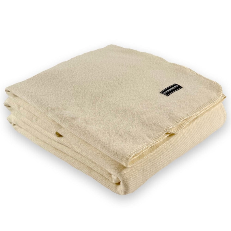 Wool Blanket Natural Cream Twill Weave, Whipstitched Edges Minimalist