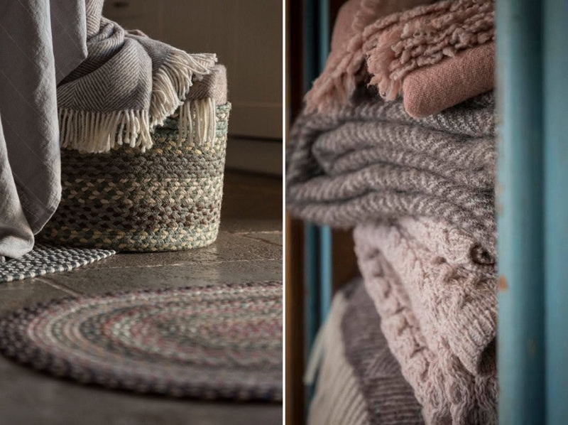 Wool Blankets Waffle Weave Navy Mustard Fringed Laundry Care