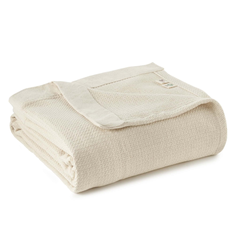 Woven Blanket | Off-White Diamond Weave | Wide Hem Organic Cotton Layer