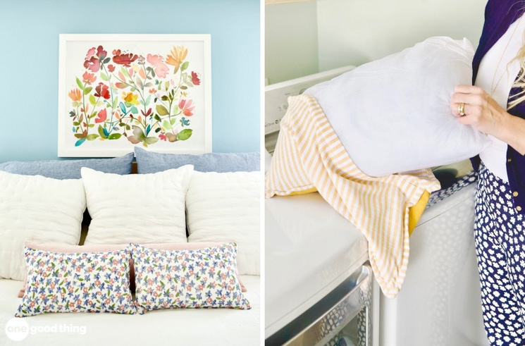Woven Fabric Throw Pillow Arrangement for Neutral Sofa Styling