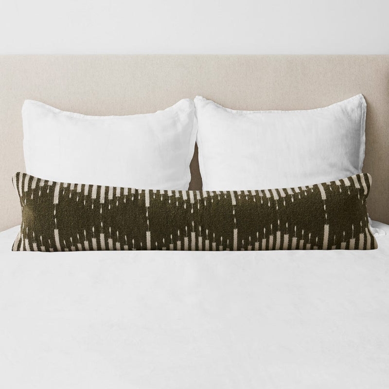 Woven Olive Stripe Lumbar Pillow Minimalist Accent