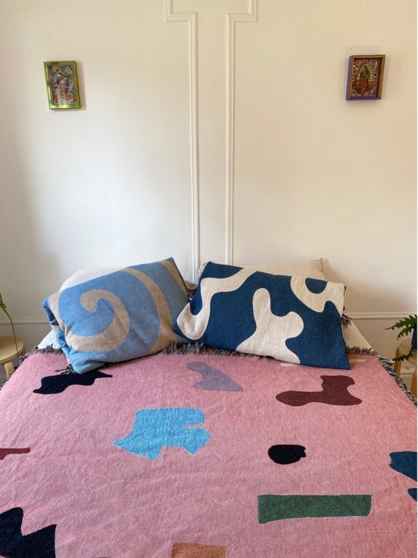 Woven Throw Blanket Abstract Pattern Fringed Terracotta Mustard Boho