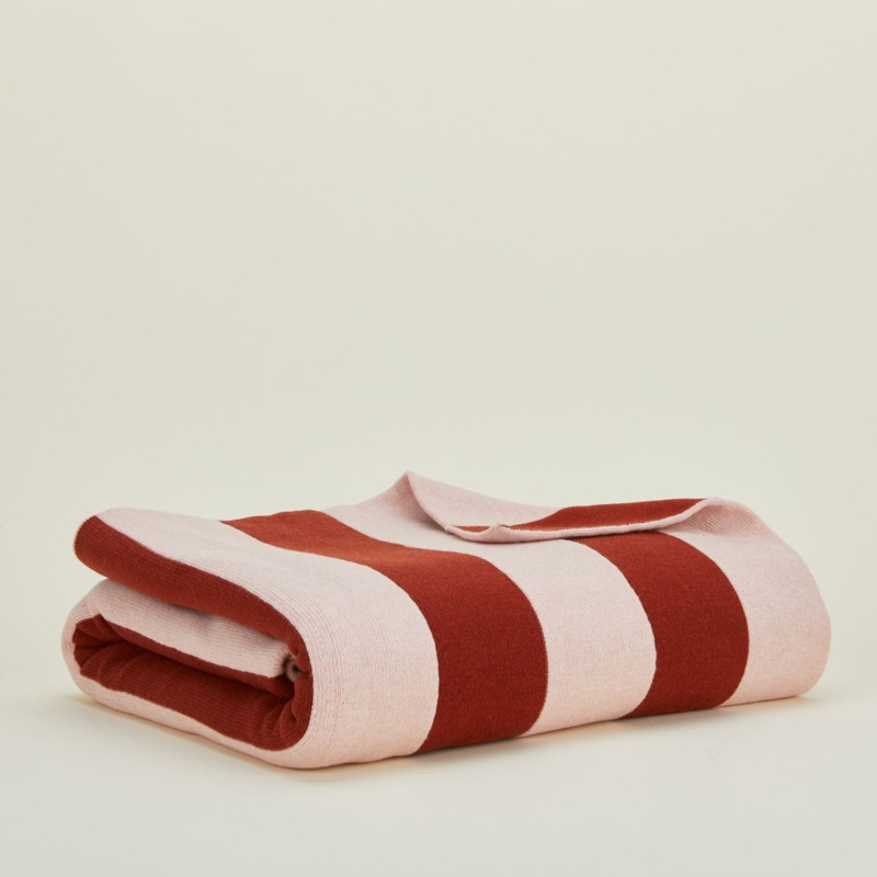 Woven Throw Blanket Blush and Terracotta Stripes, Blush Terracotta Throw