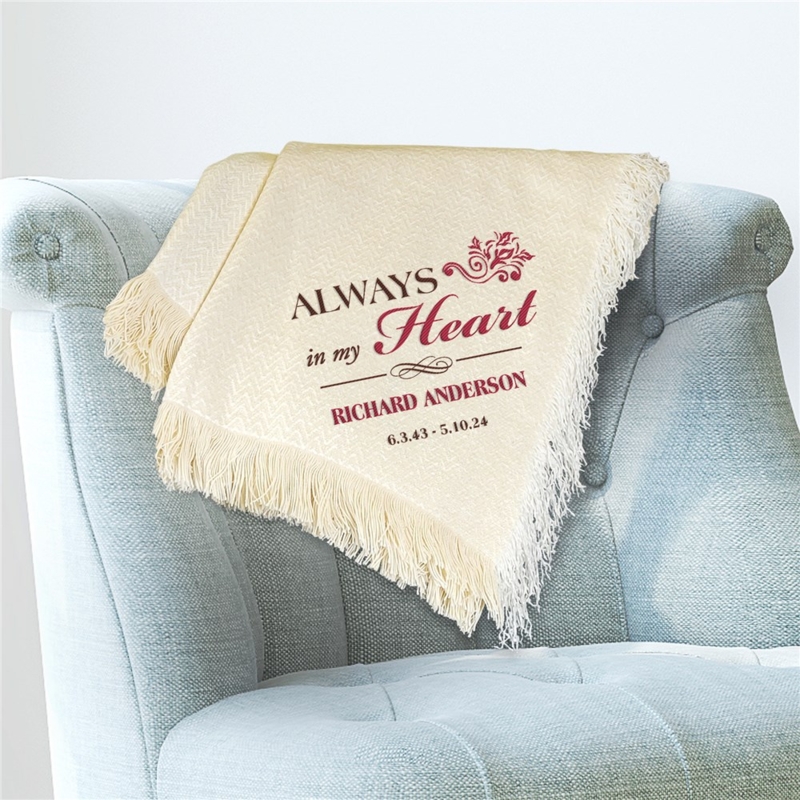 Woven Throw Blanket Cream Floral Memorial Embroidery Fringed