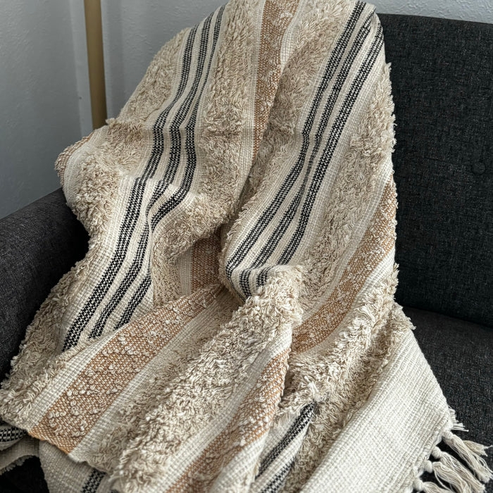 Woven Throw Blanket Geometric Pattern Oversized Chunky Tassels Boho