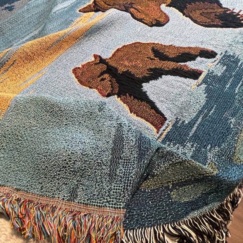 Woven Throw Blanket, Glacier National Park Design. Rustic Lodge Style.
