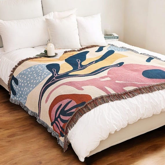 Woven Throw Blanket Matisse Inspired Abstract Art Primary Colors
