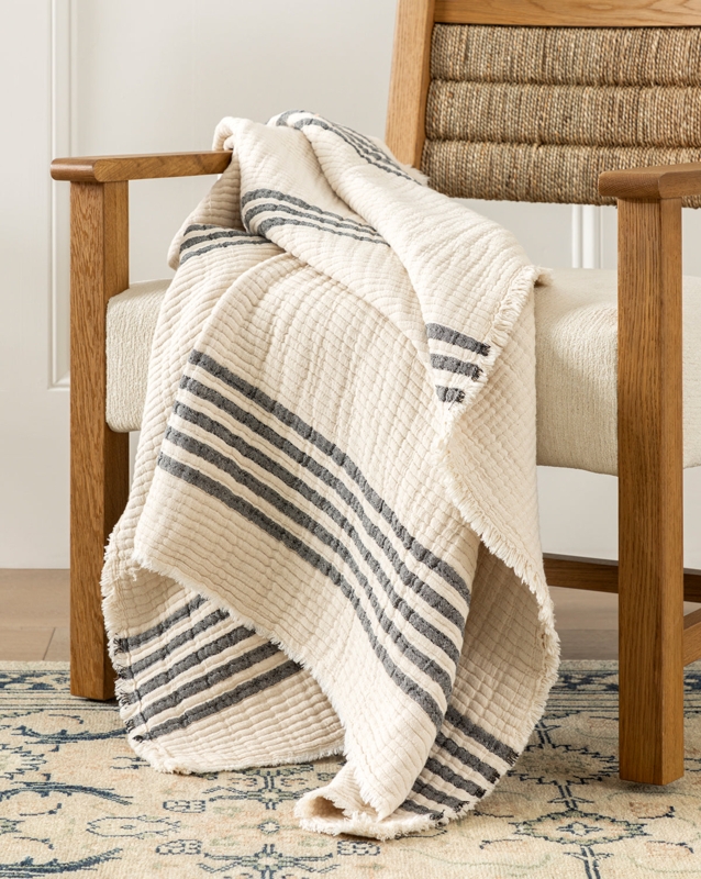 Woven Throw Blanket Multi Colored Stripes Delicate Fringe, Striped Woven