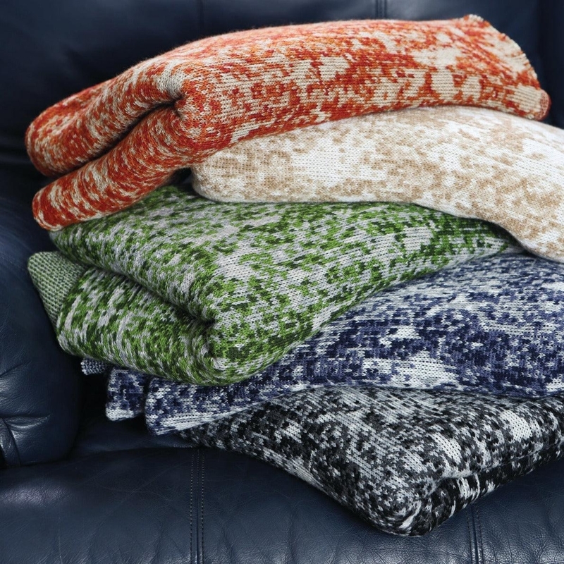 Woven Throw Blanket Organic Shapes Tasseled Fringe Blue Tan Throw
